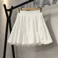 womens white pleated skirts spring autumn new korean style irregular high waist slimming bubble bud faldas sweet girls 2022