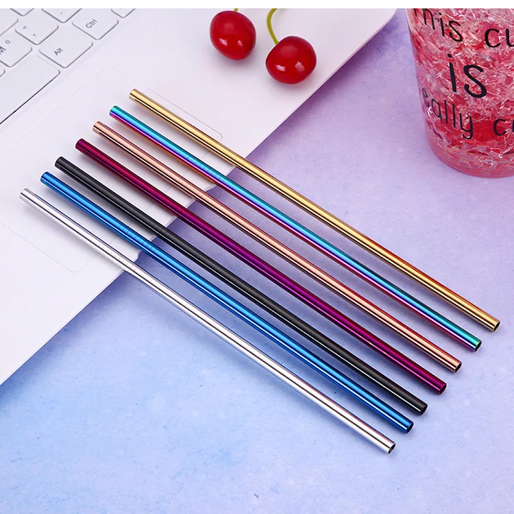 100 шт. 6*265 мм металлическая зеркальная соломинка из нержавеющей стали длинная для