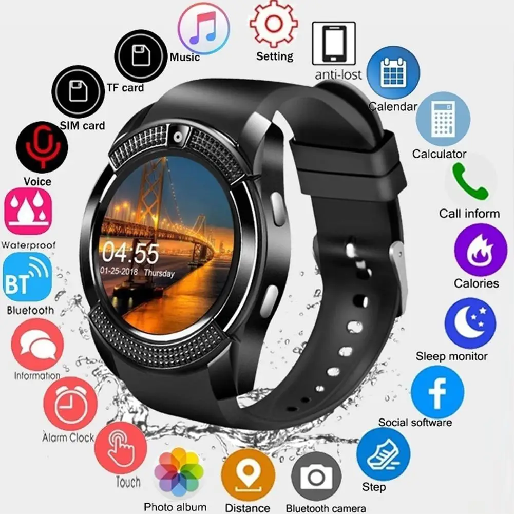 V8 Смарт часы Bluetooth Смарт часы экран наручные часы с камерой 2G слот для sim-карты водонепроницаемые спортивные часы для Android