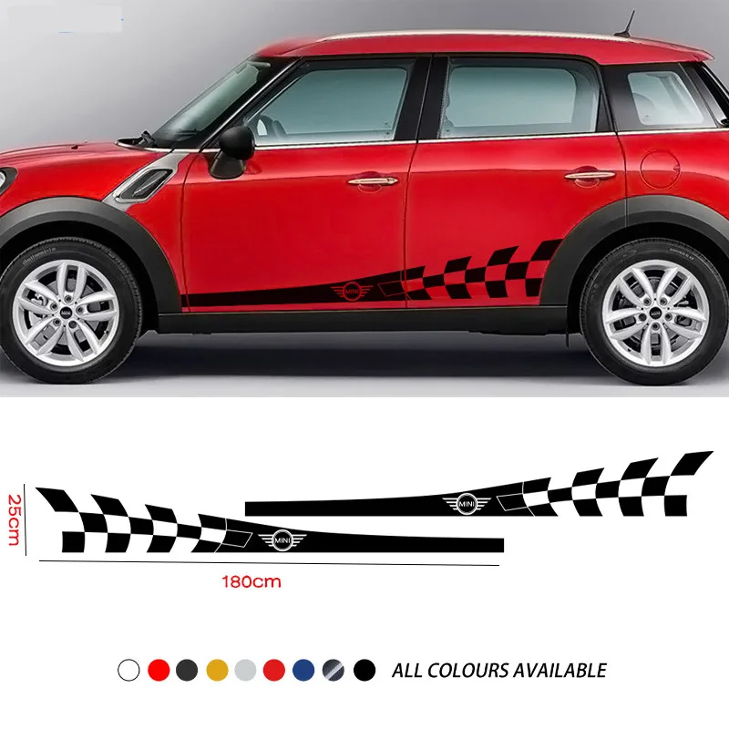 

2X Car Stickers Door Side Stripes Skirt Decals Checker Sticker For MINI Cooper S JCW Countryman Clubman F54 F55 F56 F60 R60 R61