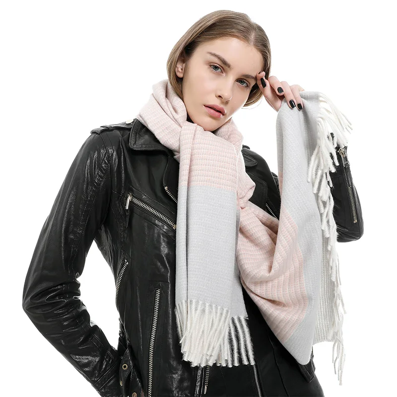 Женский мягкий кашемировый шарф FS повседневный толстый длинный с кисточками