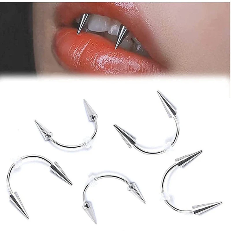 

5pcs Dental Stainless Steel C Rod Smile Lip Tiger Tooth Nail Zombie Tooth Nail Vampire Stud Piercing Jewelry Halloween Cosplay