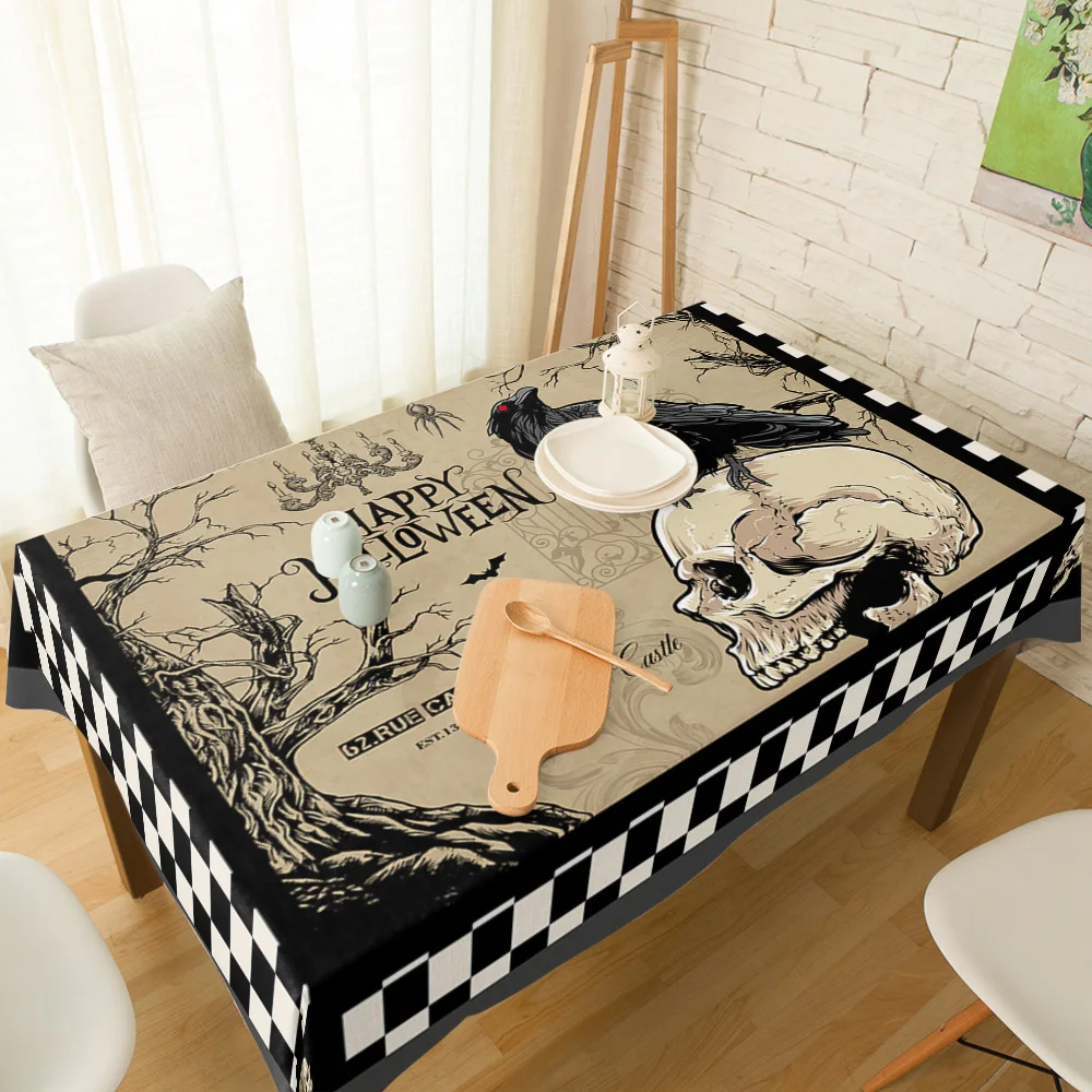 Хэллоуин голова черепа Ворон летучая мышь хлопчатобумажная льняная скатерть