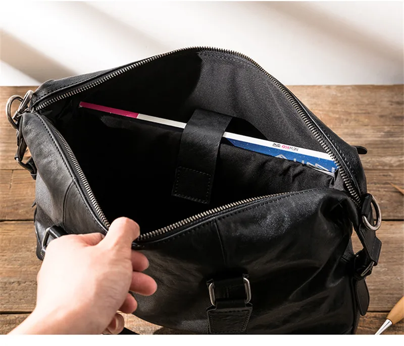 Simple casual high quality natural genuine leather men's black portable briefcase women's soft cowhide travel computer bag