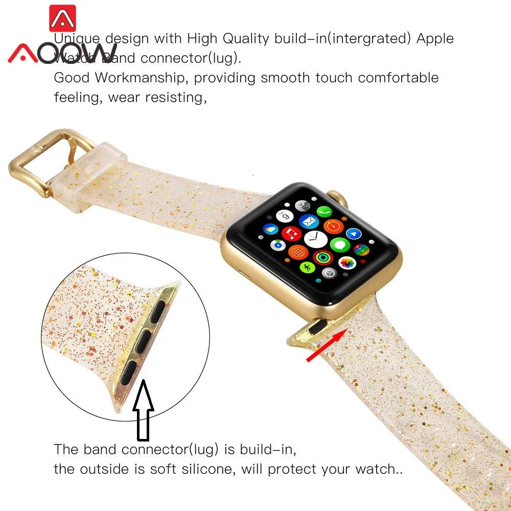 Силиконовый ремешок для часов для Apple Watch 38 мм 42 мм 40 мм 44 мм Блестящий ремешок для мужчин и женщин сменный Браслет ремешок для iwatch 1 2 3 4