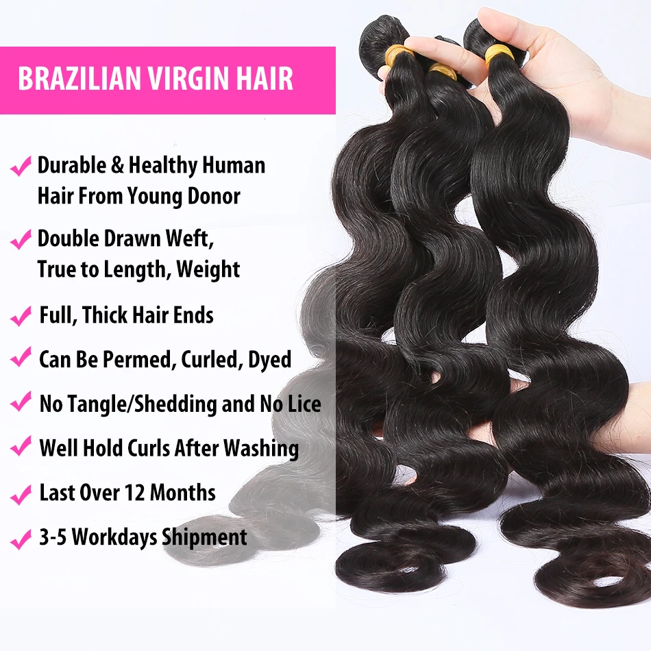 PromQueen Remy Hair Brazilian Human Hair Bundles Body Wave 1/3/4 Double Machine Weft Human Hair Weave Bundles Free Shipping