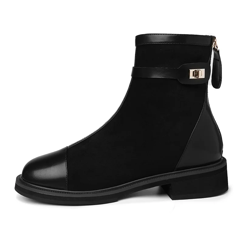 

Round Toe Square Heel Short Boots, Back Zipper Solid Color Women'S Boots, Platform Women'S Shoes