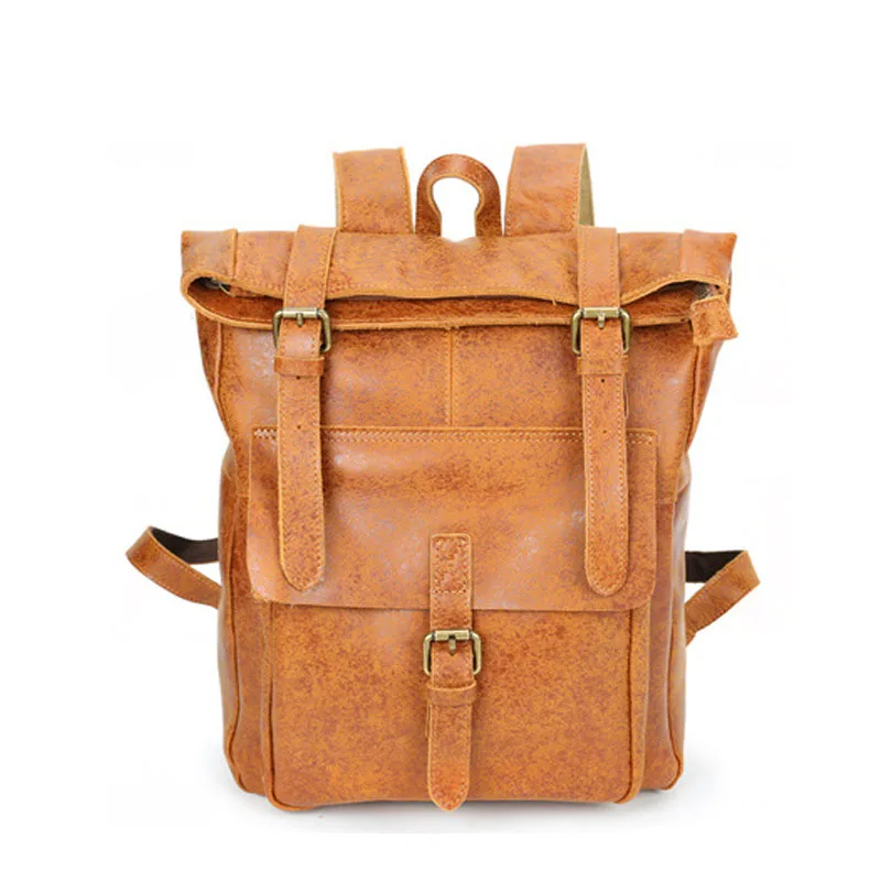 

Vintage Laptop Leather Backpacks for School Bags Men PU Travel Leisure Backpacks Retro Casual Bag Schoolbags Teenager Students