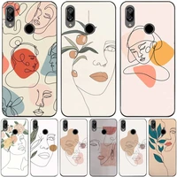 minimalist abstract single line girl face artwork leaves phone case for redmi 7 8 9 a k20 30 pro note 8 9 pro 9s 10