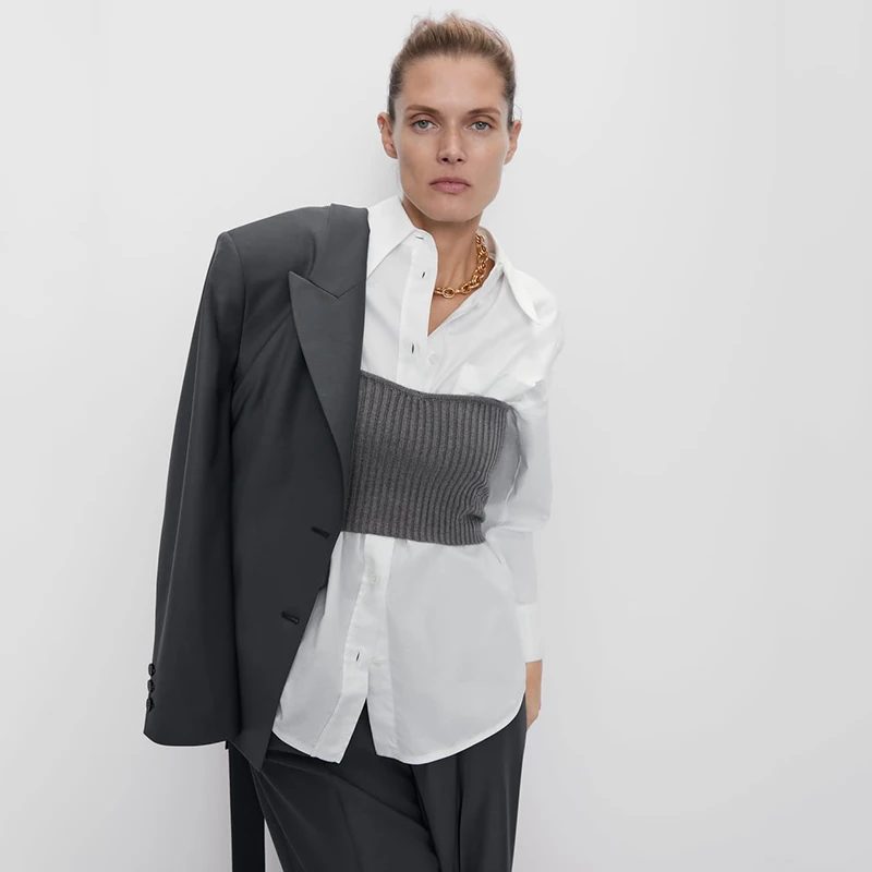 Женский укороченный топ без рукавов ZA повседневный эластичный вязаный жилет