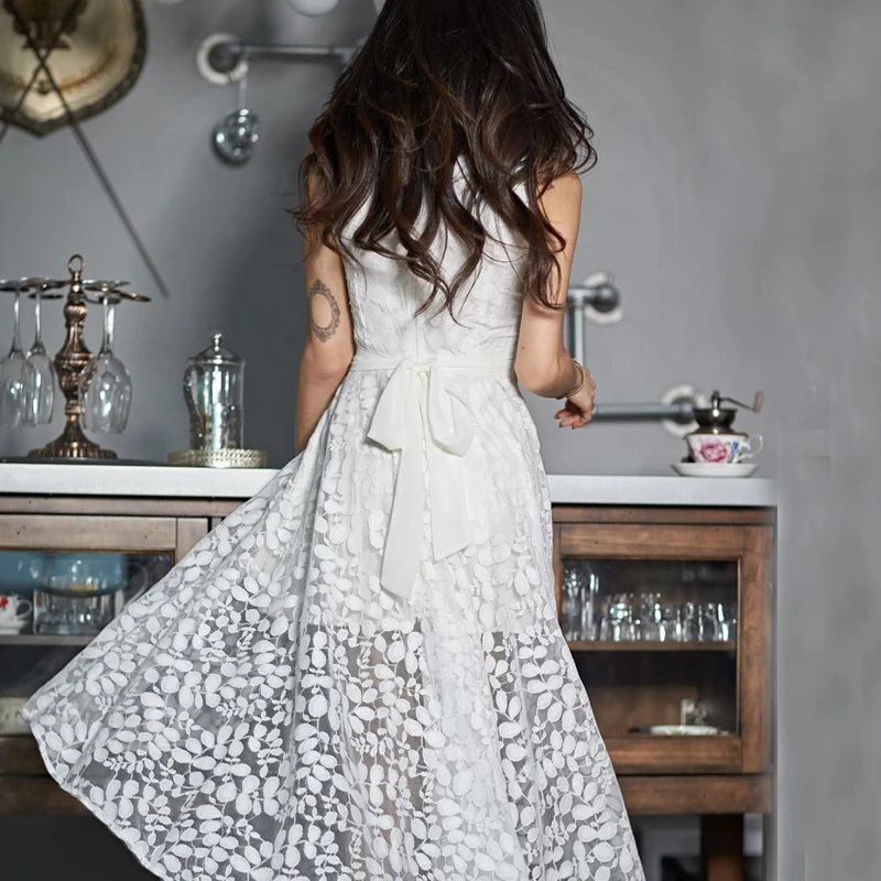 Женское вечернее платье-трапеция асимметричное кружевное платье с v-образным