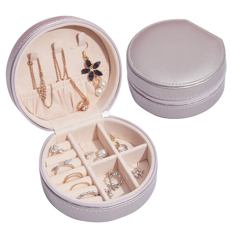 

2021 New Portable Jewelry Box with Mirror Travel Mini Jewelry Bag Earring Necklace Ring Storage Box