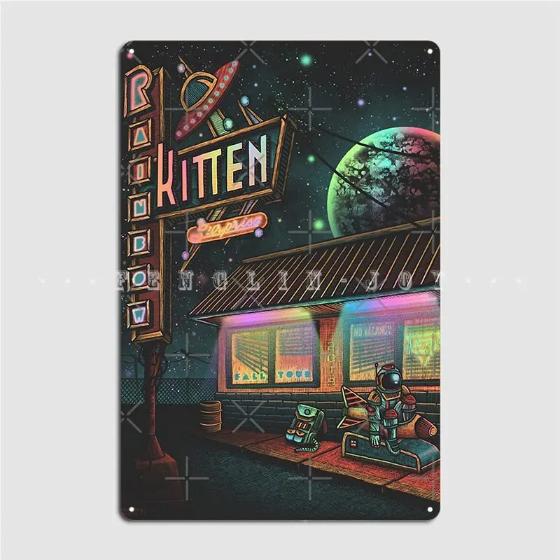 

Хороший музыкальный Радужный котенок, необычайная фотография, деревянная табличка, кинотеатр, гараж, гостиная, Забавный Настенный декор, деревянные плакаты с вывесками