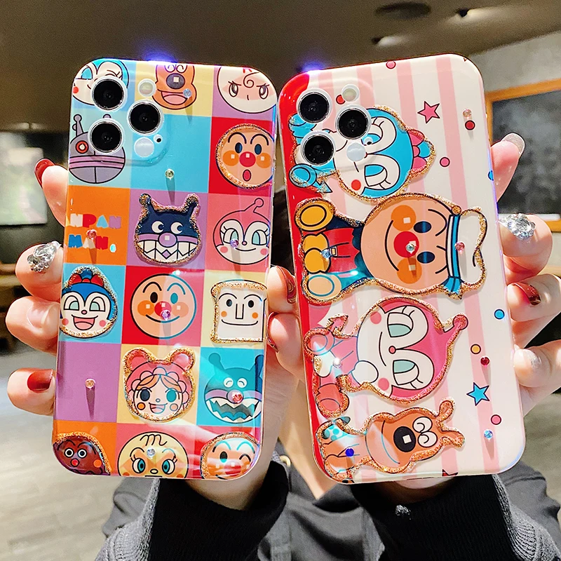 

Lambskin Anpanman Glossy Girl Gift Soft Phone Case For iPhone 11 12 Pro Max Mini SE2020 6 7 8 Plus XS 6S X XR Glitter Back Cover