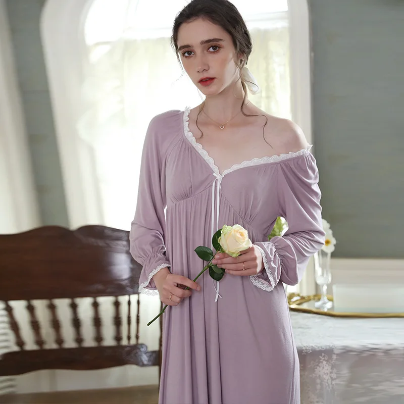 

Nightgown Women Nightwear Modal Romantic Sleepwear Dress