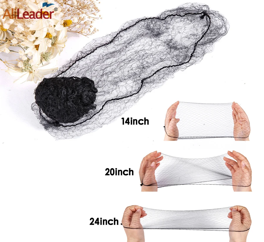 

New 14/20/24Inch Durable Nylon Hair Net For Hair Bun Hair Hairstyle Tool Black Invisible Elastic Edge Mesh Hair Styling Hairnets