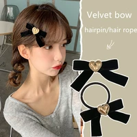 women vintage glod heart velvet bow hairpins sweet hair tie barrettes hair clips elegant hair decorate fashion hair accessories