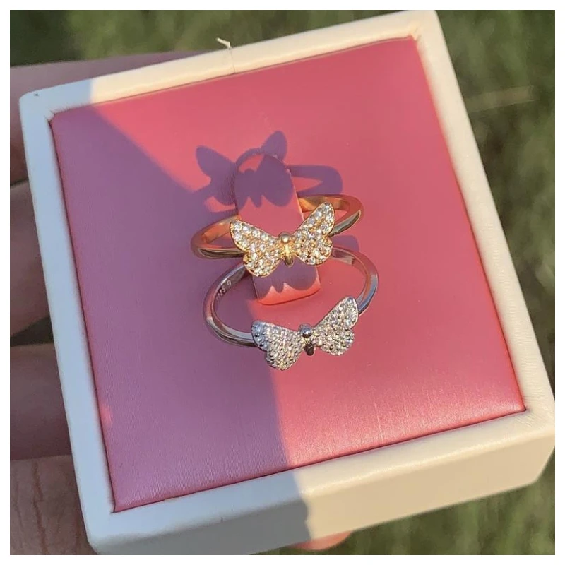 Rinntin изящные кольца из стерлингового серебра 925 пробы с бабочкой для женщин и