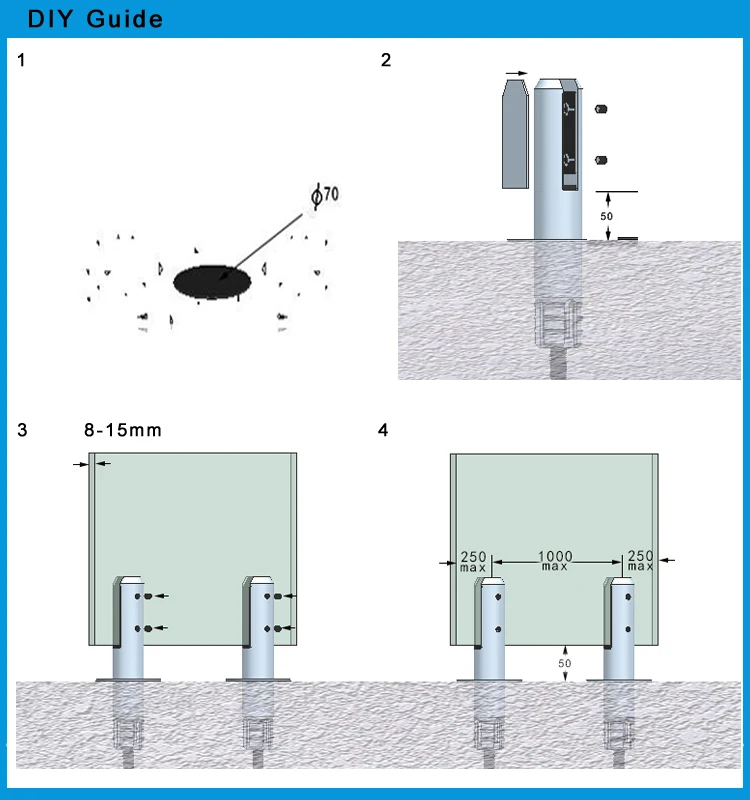 

Satin polish Duplex 2205 round core drill spigot for frameless glass pool fencing glass clamp support