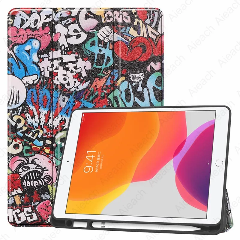 Graffiti Для iPad 7th 10," Чехол с карандашом держатель ткань Текстура Кожа Мягкий силиконовый чехол для iPad 10,2 чехол Автоматический Режим сна/пробуждения - Цвет: Graffiti
