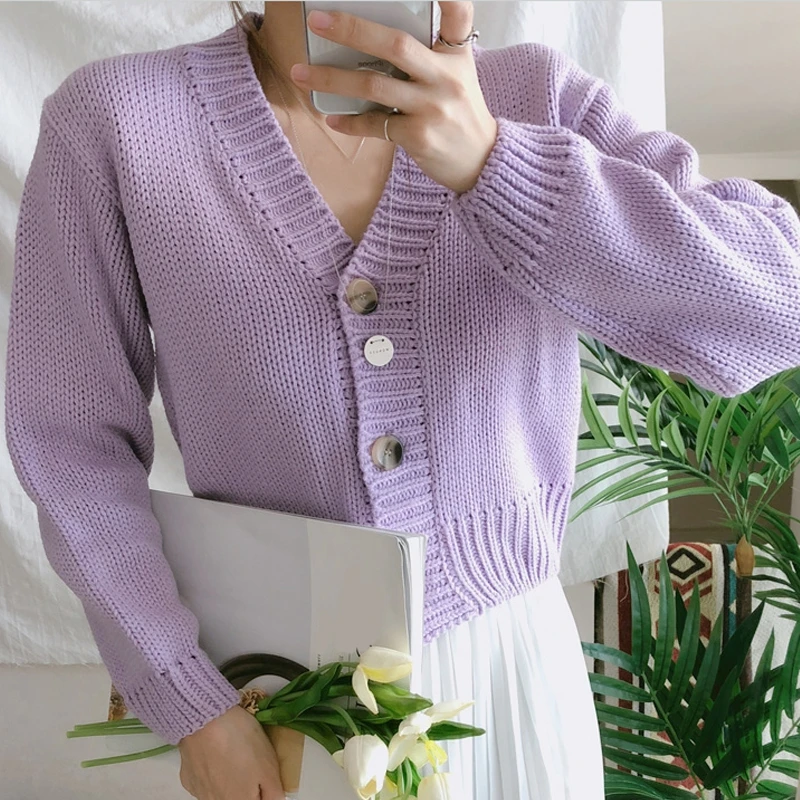 RICININA Knit Sweters Cardigan For Women Long Sleeve V Neck Buttons Solid Short Womens Sweaters Winter Spring |