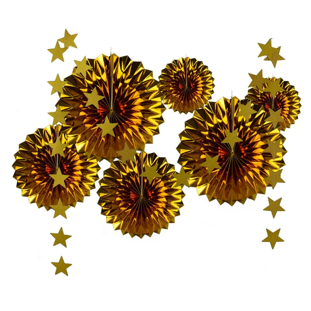 Новый золотой набор разных размеров подвесные бумажные вееры блестящий баннер