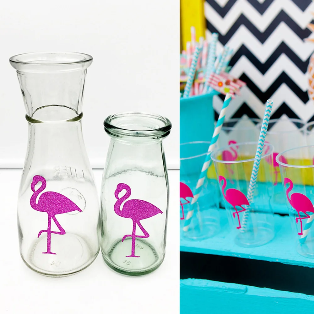 

12 Pcs Flamingo Stickers Wall Decals Window Stickers Printing With Glitter