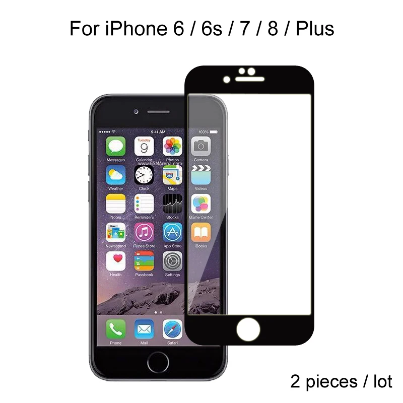 Закаленное стекло с полным покрытием для iPhone 6 6s 7 8 Plus 2 шт. защитная пленка экрана