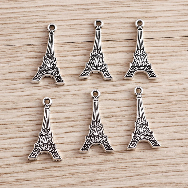 

40pcs 10*18mm Sign Paris Eiffel Tower Charms Pendants Making Alloy Tibetan Silver Color Charms Handmade Crafts DIY for Jewelry