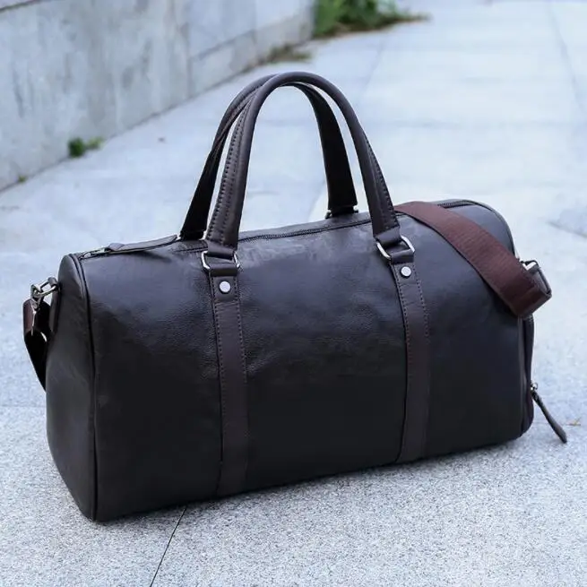 Leather 6travel bag, retro handbag, large-capacity one-shoulder messenger with shoes, fitness luggage bag