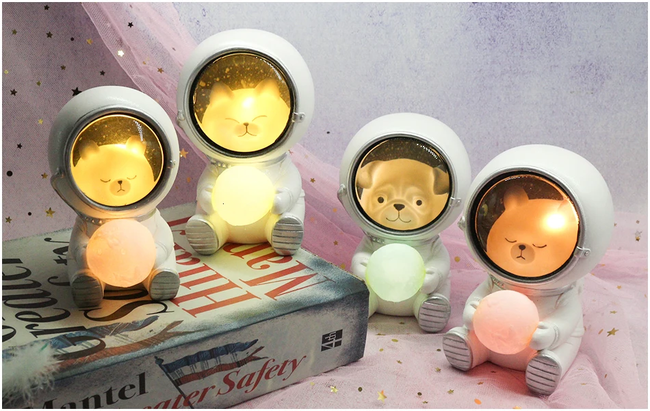 Ночной светильник LEDIARY Animal Astronaut, собака, кошка, медведь, украшения, светильник для животных, настольная лампа, теплый белый декор из смолы, светильник ing