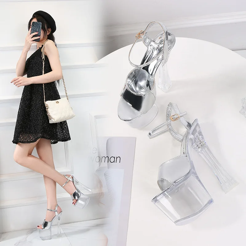 

Women Platform Summer Shoes High Heel Transparent Stripper Heels Wedding Shoes Woman Summer flower Sandals Gladiator Sandals