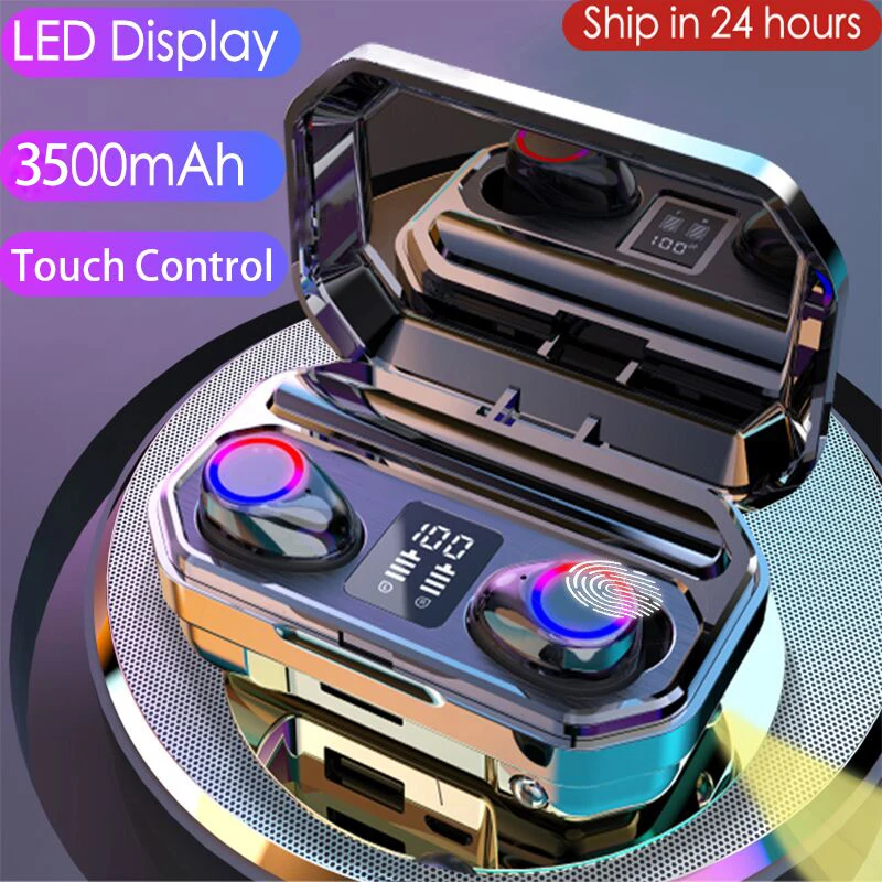 

3500mAh Bluetooth Earphones Wireless Headphones Touch Control LED With Microphone Sport Waterproof Headsets Earbuds Earphone