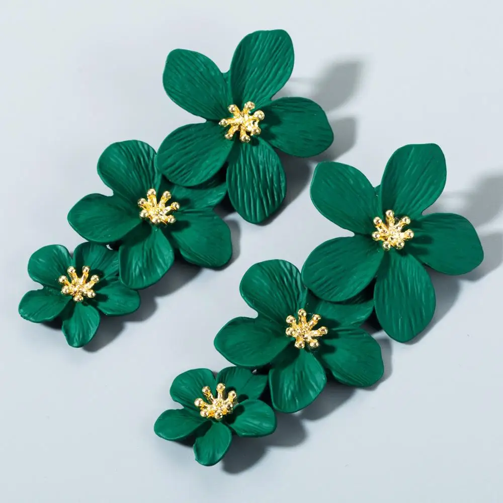 Дизайнерские Элегантные серьги с большими красными цветами Двойные