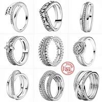 real 925 sterling silver pav%c3%a9 interlaced three rings shine snowflake double rings fit original brand diy charms european jewelry