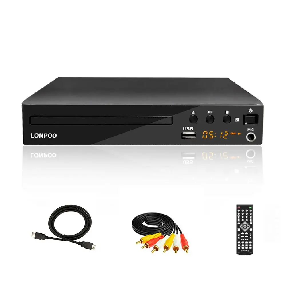 

DVD-плеер LONPOO Mini USB RCA, DVD-плеер с несколькими языками OSD, DIVX, DVD, CD, RW, светодиодный дисплей, HDMI-совместимый плеер