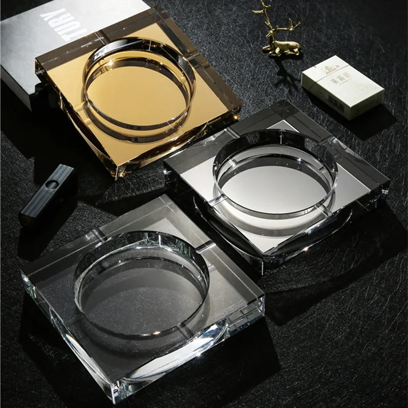 

Square Crystal Glass Ashtray Creative Personality Home Living Room Desk Smoking Accessories High-end Custom LOGO Ashtray Holder