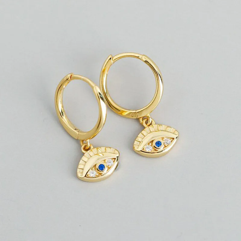 

A00427 Jazaz New Real 100% 925 Sterling Silver Blue Zircon Demon Evil Eye Stud Earrings for Women Party Fine Jewelry