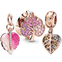 rose maple leaf pendant fit original pan charms bracelet women color crystal leaves beads for jewelry making diy accessories