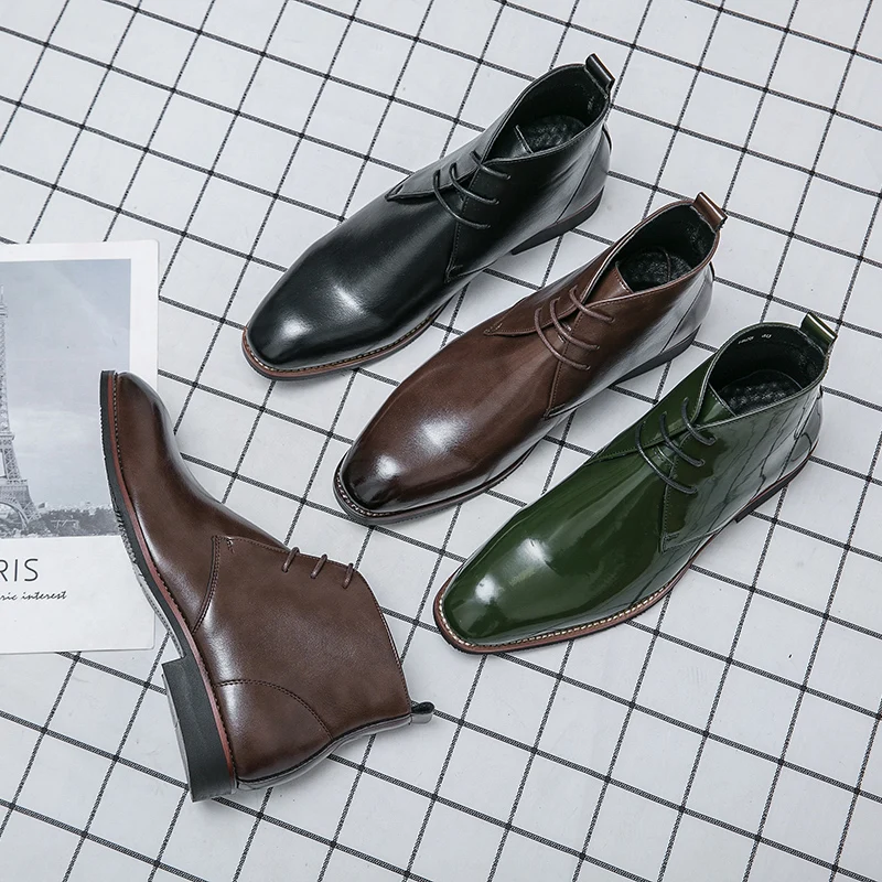 

2021 New Men Shoes Handmade Solid Color PU Classic Round Head Wingtip Lace-up Business Casual Fashion Retro Martin Boots 7KG593