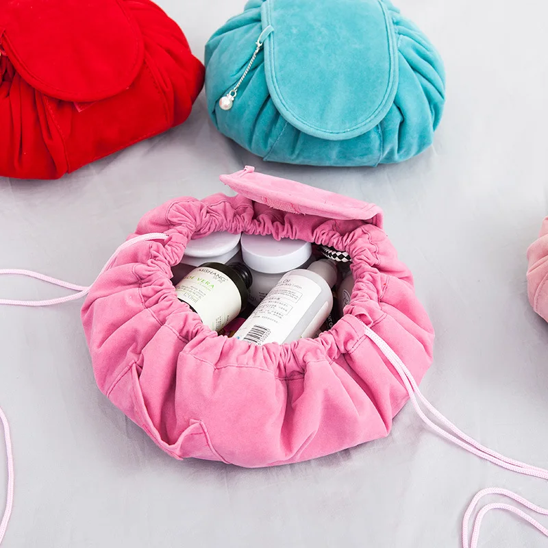 

2021 Women Drawstring Cosmetic Bag Lady Flannelette Travel Makeup Bag Organizer Make Up Case Storage Pouch Toiletry Beauty Kit