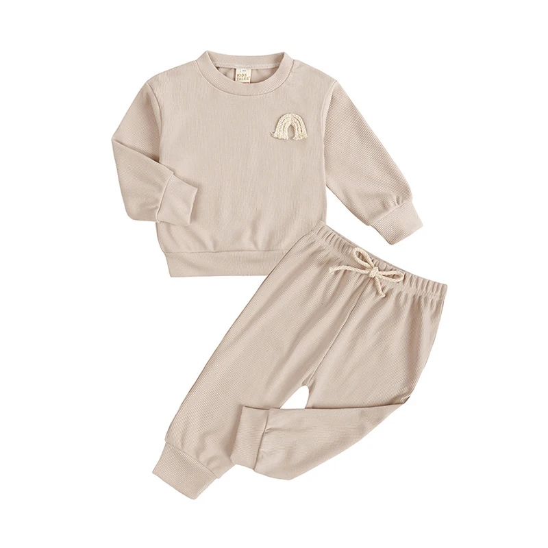 

Spring Baby Kids Cotton Clothing Suits Autumn Rainbow Pattern Pullover T-shirt and Pants 2pcs Children Sets Boy and Girl Outfit