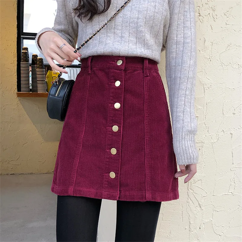 HziriP однобортная однотонная Вельветовая мини юбка трапециевидной формы Модная