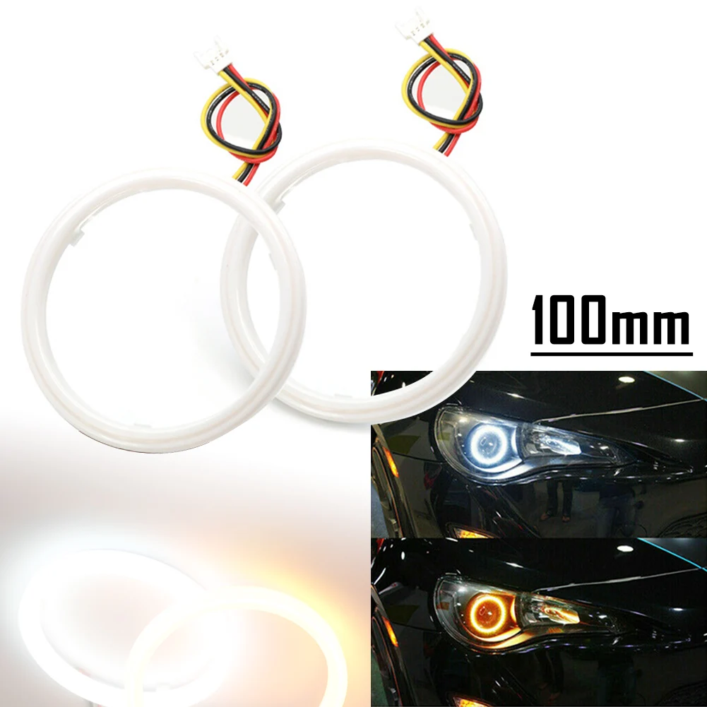 

2Pcs 100MM White Amber Dual Color Switchback LED Angel Eyes Halo Rings Car Headlight Retrofit