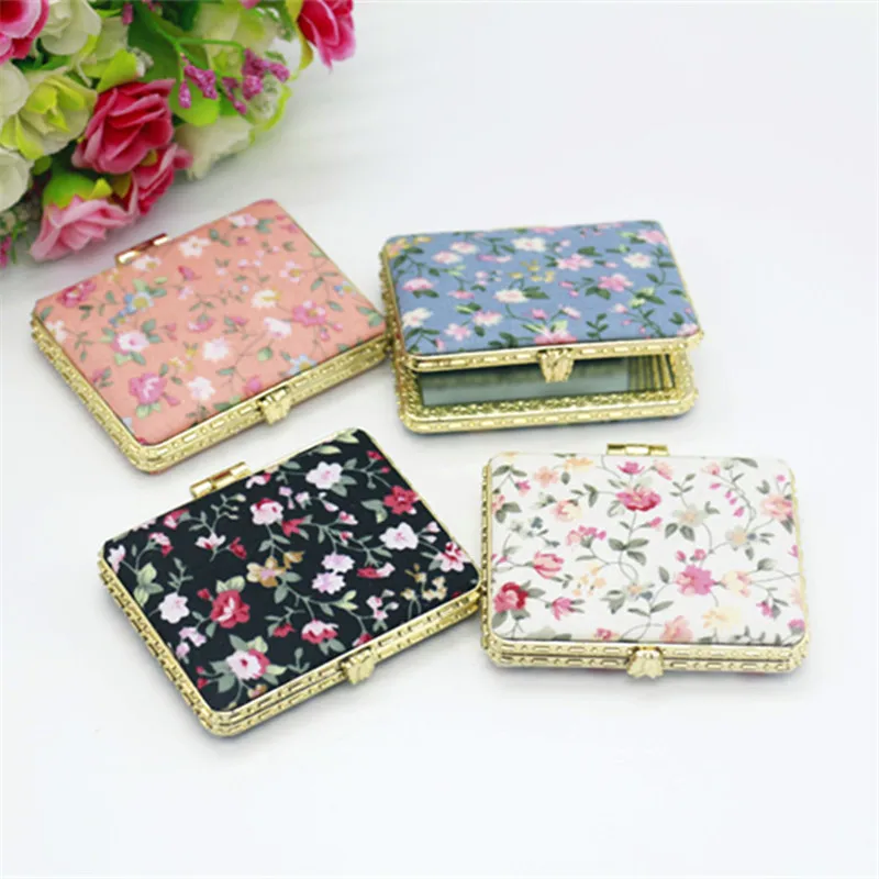 Цветочное зеркало Портативное двухстороннее складное для макияжа компактное