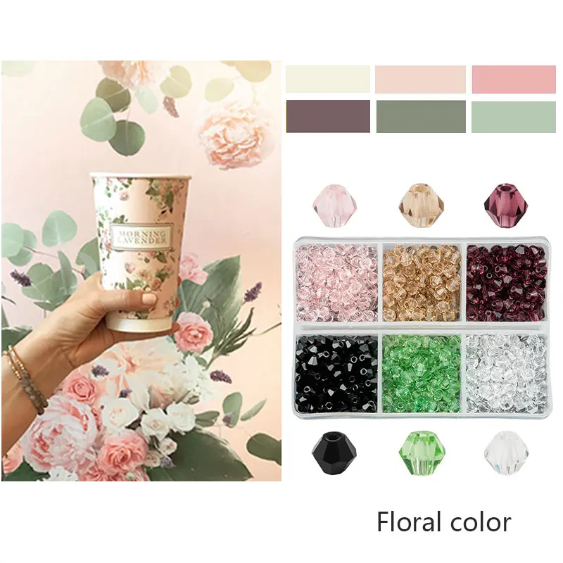 Floral color 600 шт 4 мм стеклянные двухконусные бусины кристаллические граненые бусины Австрия 5238 бисер вышивка для изготовления ювелирных изделий лучшие продажи цветов - Цвет: Floral color