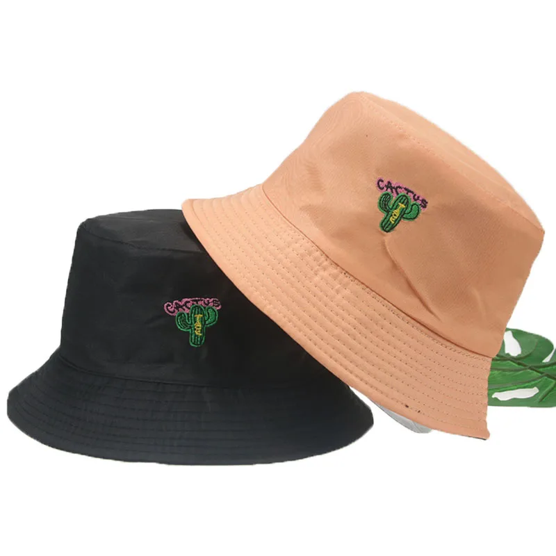 

bucket hat cactus embroidery double side summer hats for women casual beach sun protection white yellow bucket sombreros de sol
