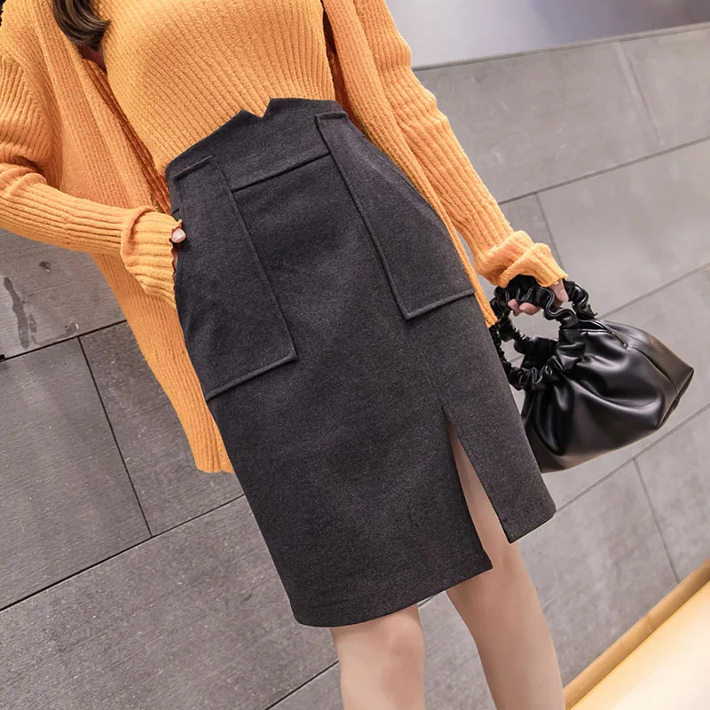 2019 Winter Women Mini Skirts Korean Casual Autumn Ladies High Waist Solid Pencil Skirt | Женская одежда