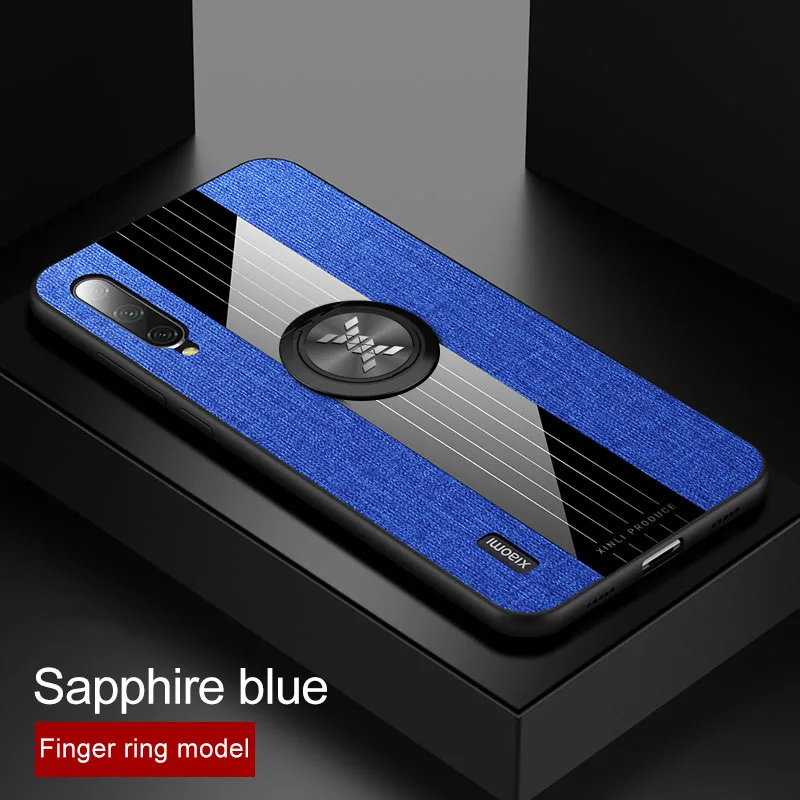 Для Xiaomi Mi 9 Lite чехол из роскошной ткани с защитой от пота противоударный жесткий чехол для задней панели для Xiaomi Mi 9 Lite чехол для телефона с кольцом на палец s Coque - Цвет: Blue 1