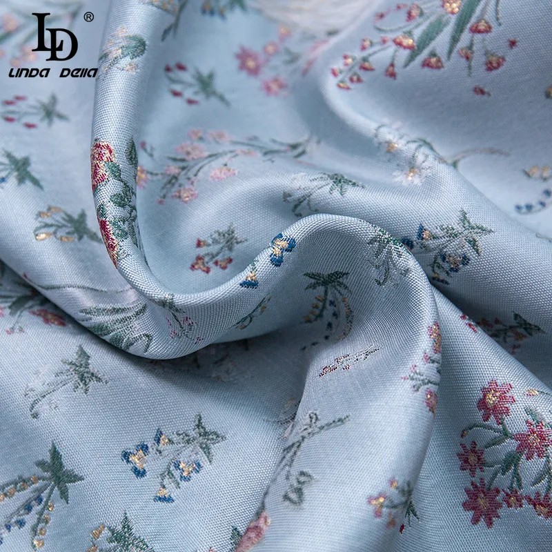 

LD LINDA DELLA New 2021 Summer Fashion Mini Dress Women Lace Patchwork Print A-Line Ladies Vintage Elegant Short Jacquard Dress